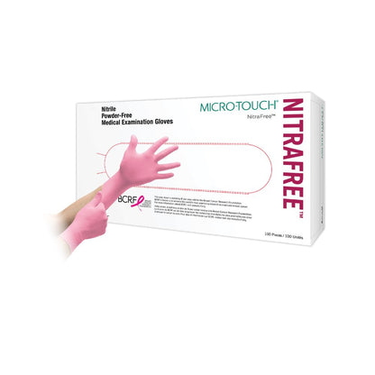 Pink Ansell Micro-Touch NitraFree Nitrile Examination Gloves Box of 100