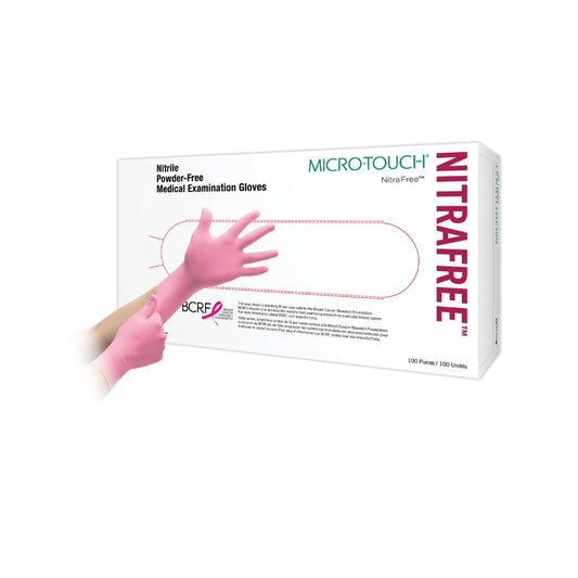 Pink Ansell Micro-Touch NitraFree Nitrile Examination Gloves Box of 100