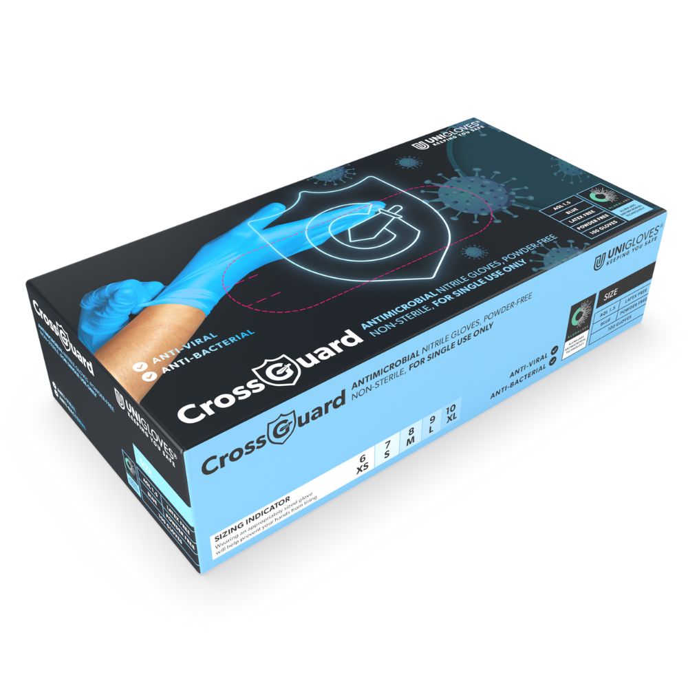 CROSSGUARD Antimicrobial Nitrile Gloves Box of 100