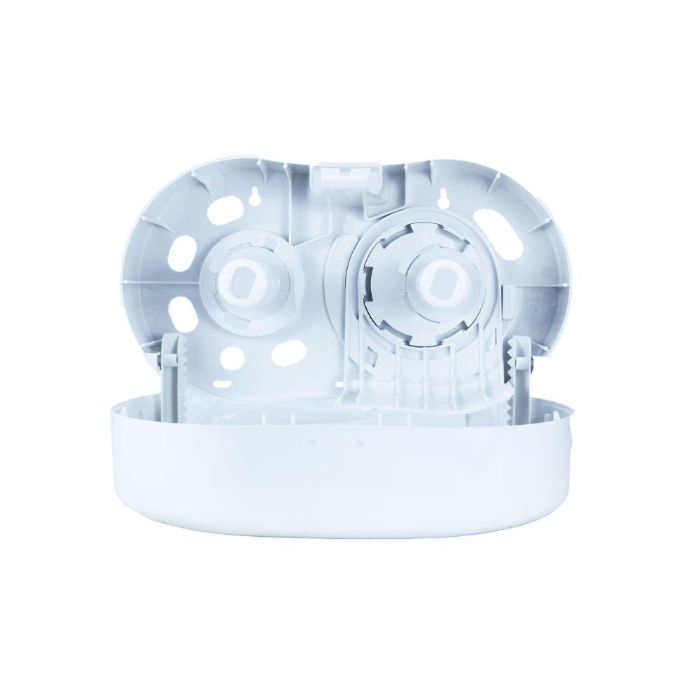 PRO Micro Jumbo Twin Toilet Roll Dispenser White Plastic