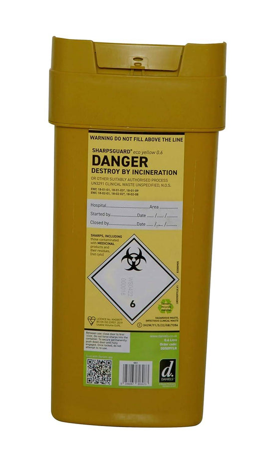 0.6 Litre Sharpsguard Yellow Sharps Bin