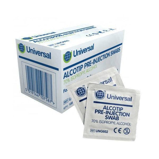 Universal Alcotip Pre Injection Swabs 70% Alcohol Wipes