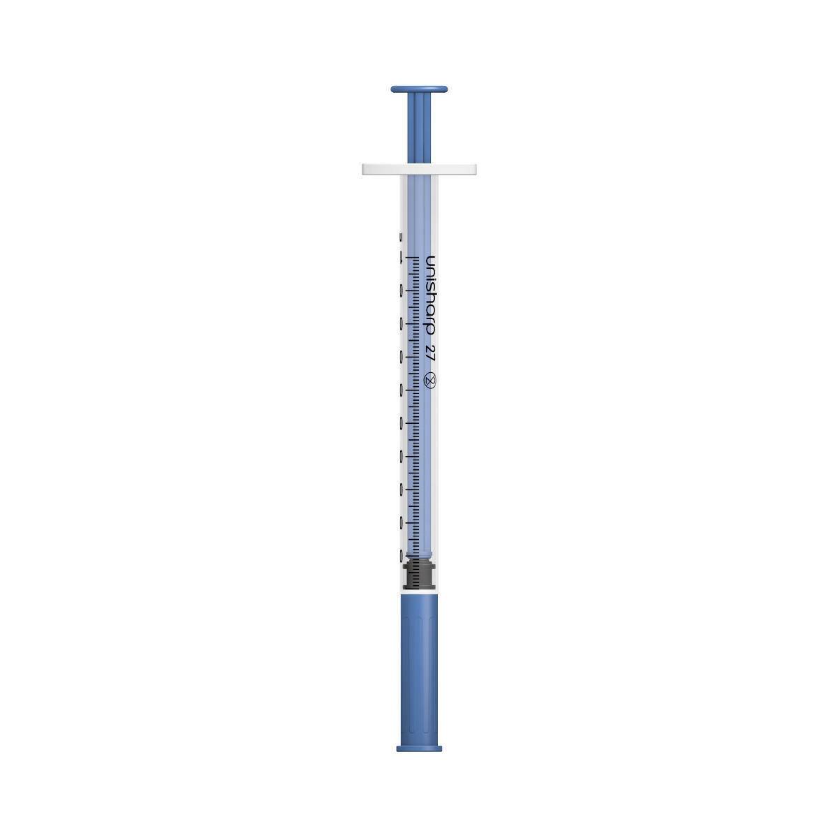 1ml 0.5 inch 27g Blue Unisharp Syringe and Needle u100