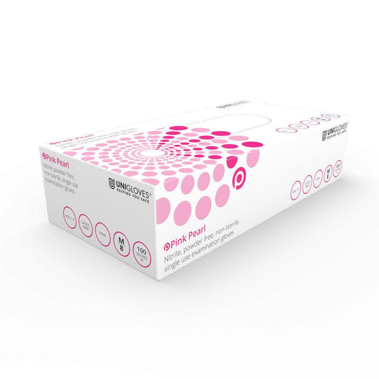 Unigloves Pink Nitrile Gloves Pearl Box of 100 (all sizes)