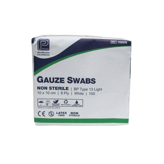 Premier Gauze Swabs: 10 x 10cm 8 Ply x 100