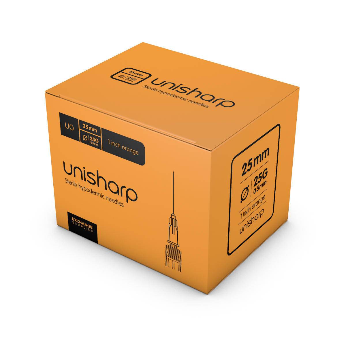 Unisharp 25g Orange 1 inch Unisharp Needles UKMEDI UK Medical Supplies