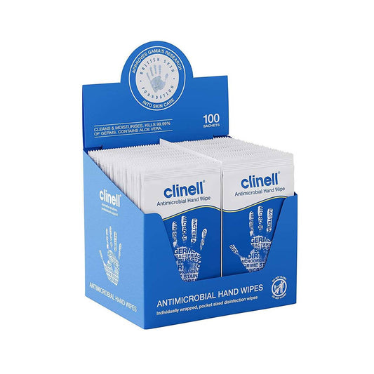 Clinell Antimicrobial Hand Wipes 100 Satches