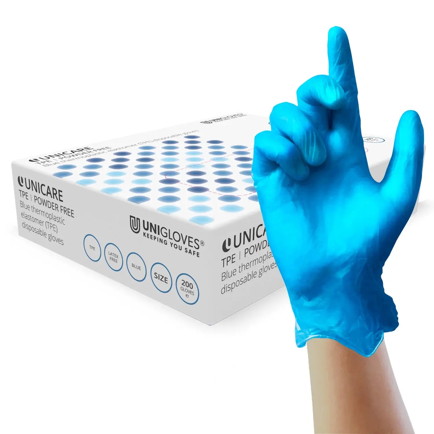 Unicare Blue TPE Gloves Box of 200 - UKMEDI