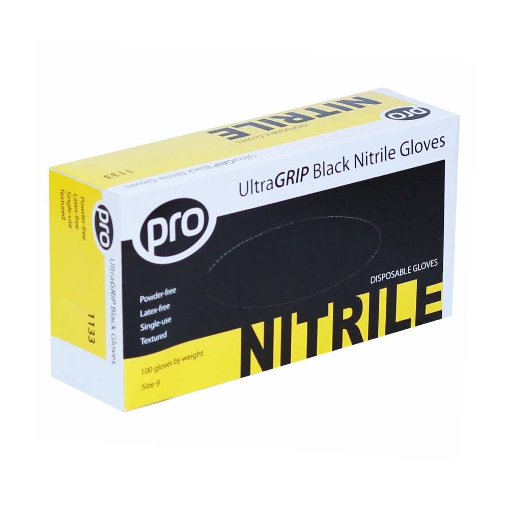 PRO UltraGRIP Black Nitrile Gloves Box of 100