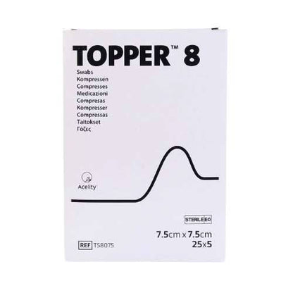 7.5 x 7.cm Topper 8 12 ply Non Sterile Swabs Pack of 125 J&J