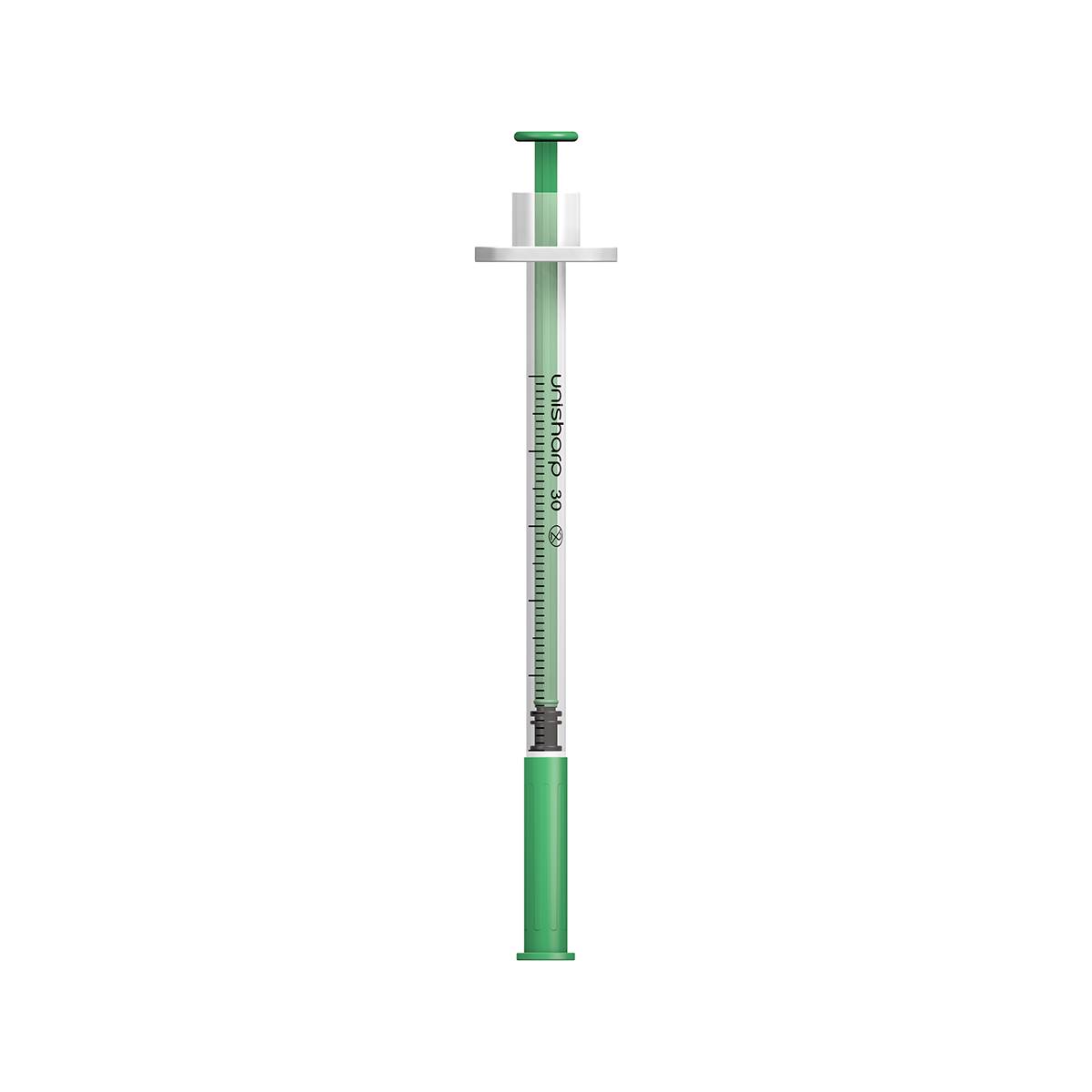 0.5ml 0.5 inch 30g Green Unisharp Syringe and Needle u100