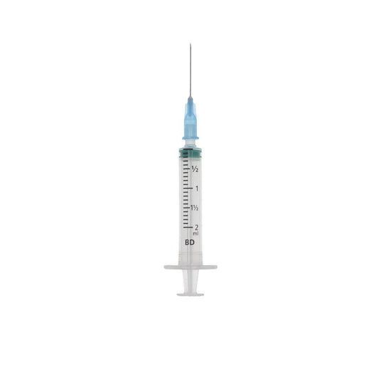 2ml/cc syringe with blue 23 gauge x 20