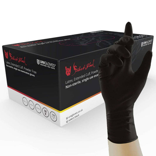 Unigloves Select Black Latex Long Cuff Gloves