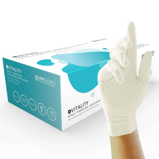 Unigloves Vitality Nitrile Gloves Moisturising Inner Coating
